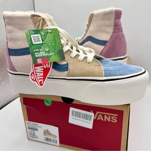 NWT Vans Sk8 Hi Pig Suede Multi Sherpa platform sneakers pink blue tan unisex​