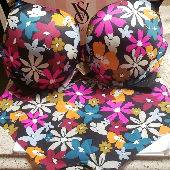 NWT VICTORIA'S SECRET FLORAL DESIGN BRA &amp; PANTY SET