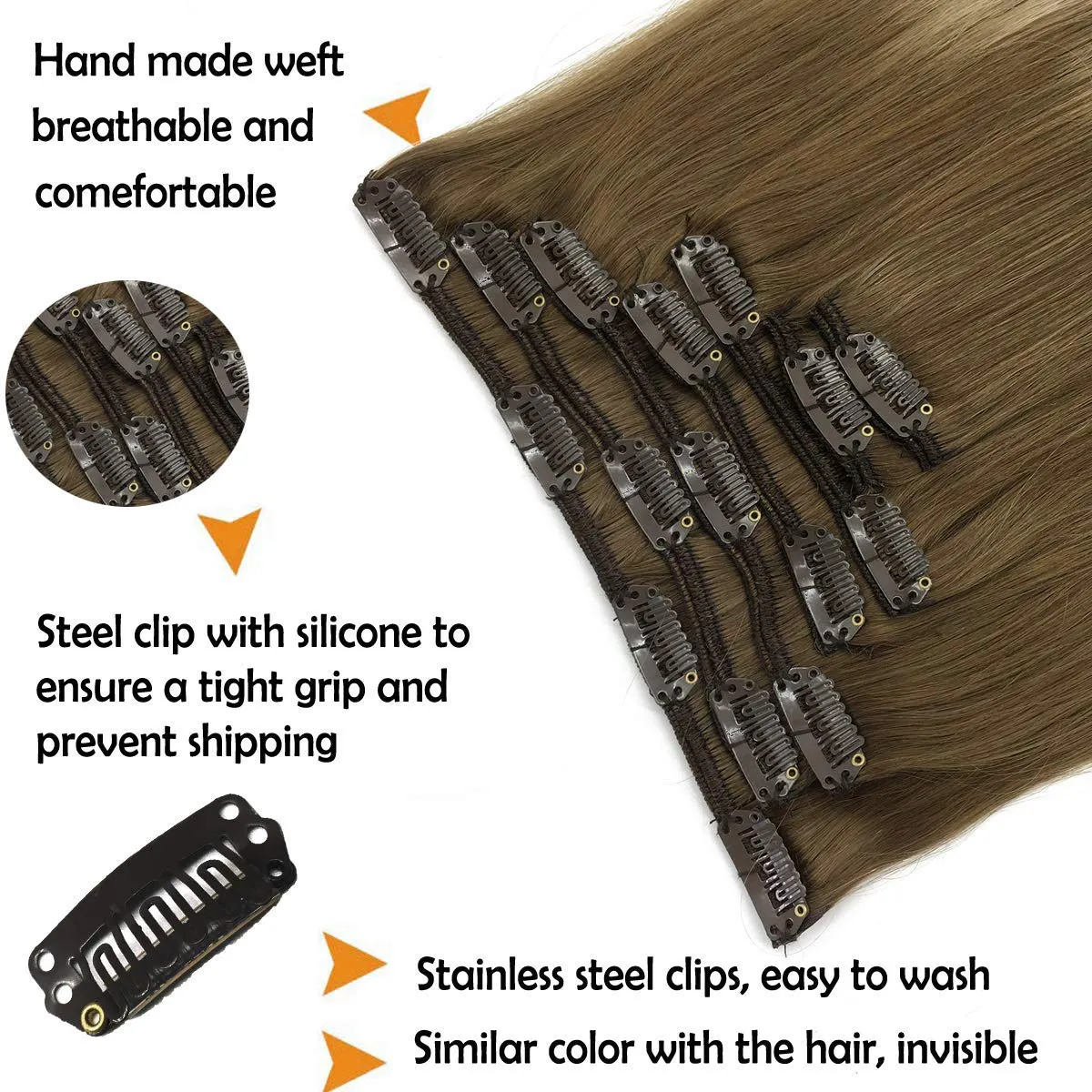 Ombre Ash Brown to Platinum Blonde 7pcs 120g Clip in Human Hair Extensions