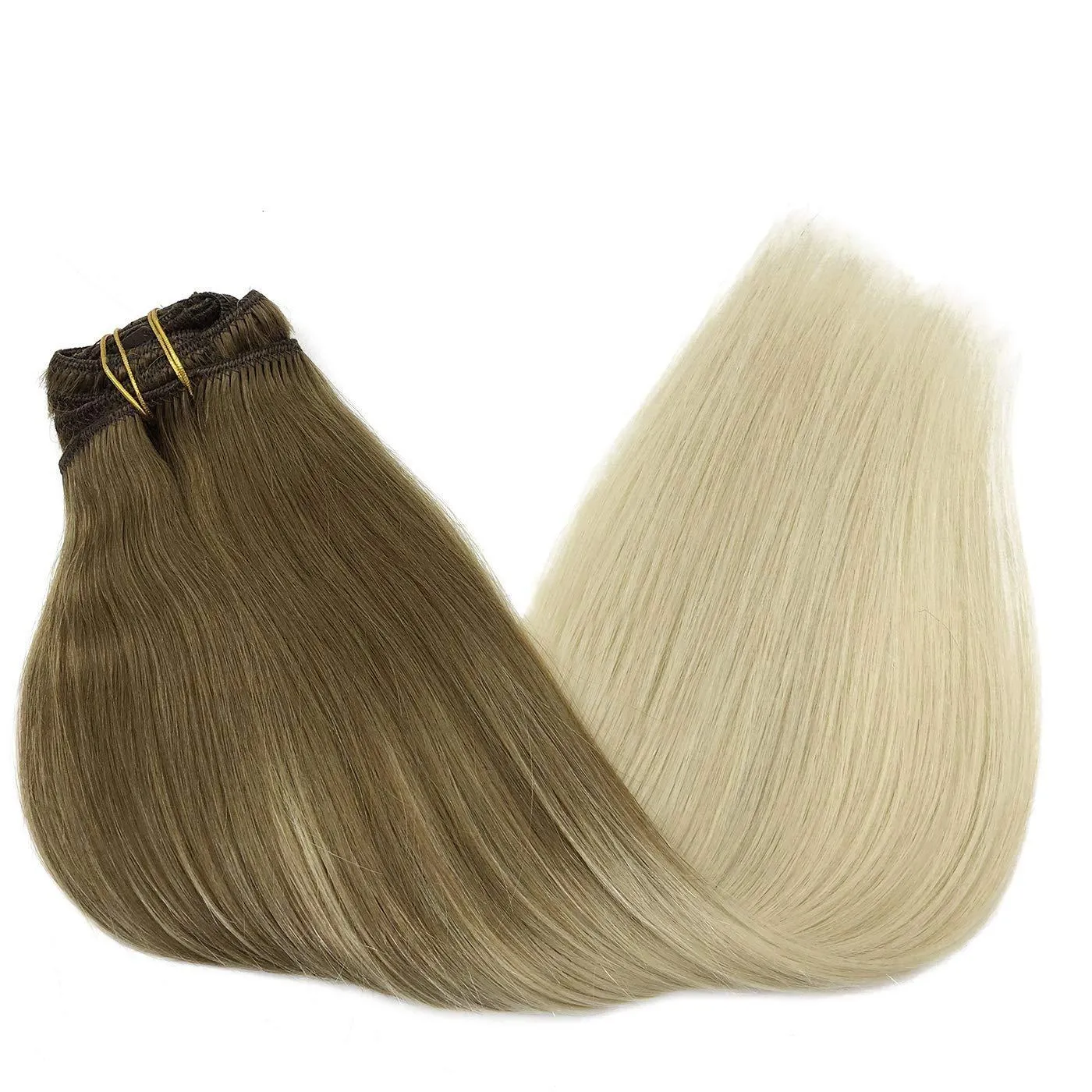 Ombre Ash Brown to Platinum Blonde 7pcs 120g Clip in Human Hair Extensions