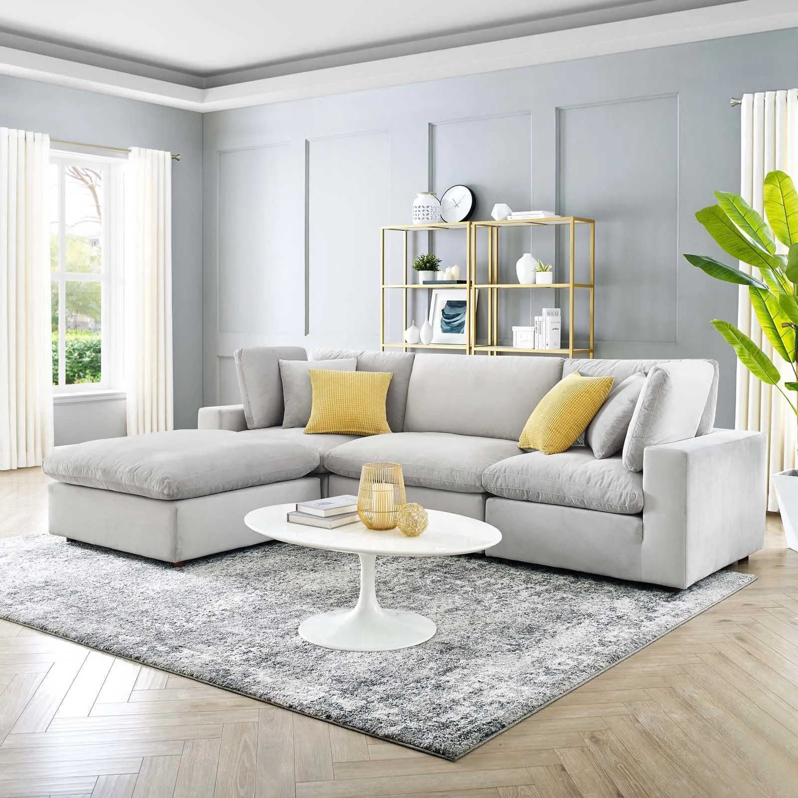 On A Cloud Sectional - Light Gray Velvet