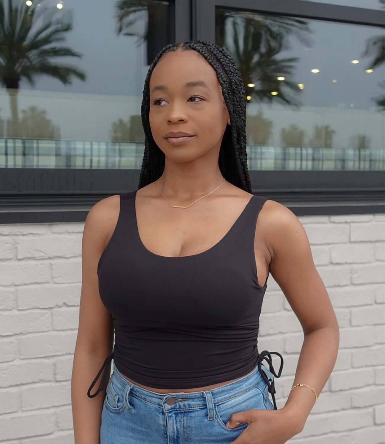 On The Move Padded Ruched top(Black)