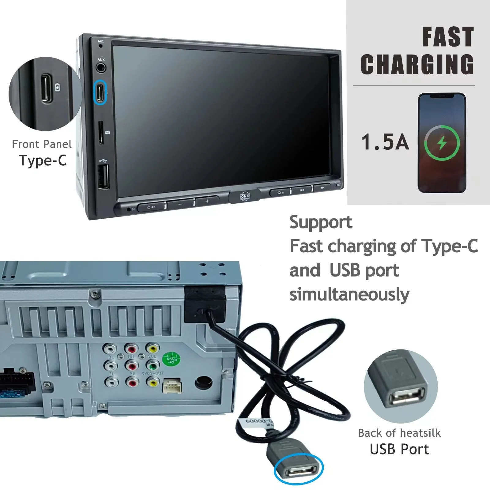 One Car Stereo 7" Wireless Carplay Android Auto Head Unit