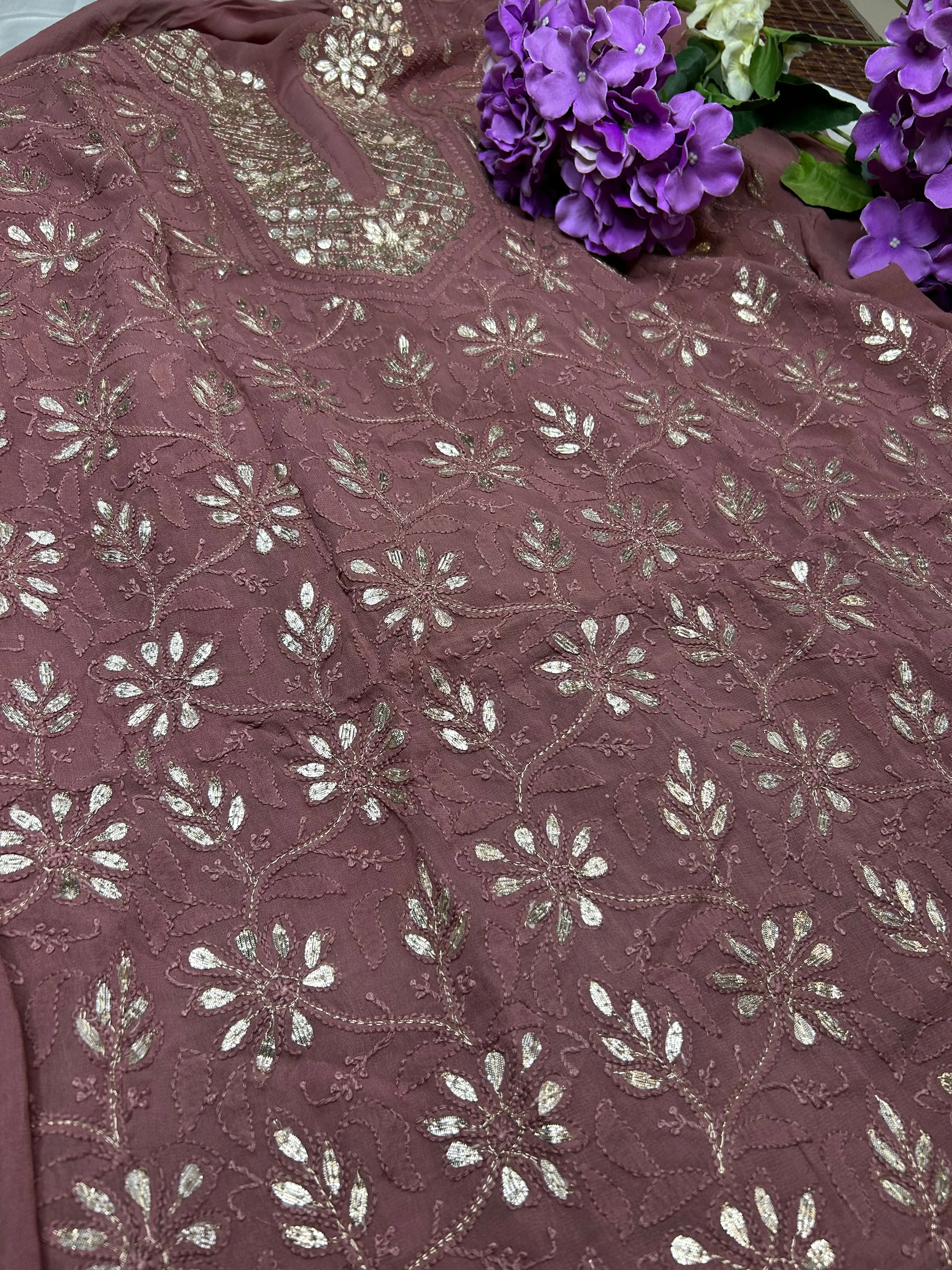 Onion colour Lakhnawi Chikankari Gota work Salwar Suit set unstitched fabric material