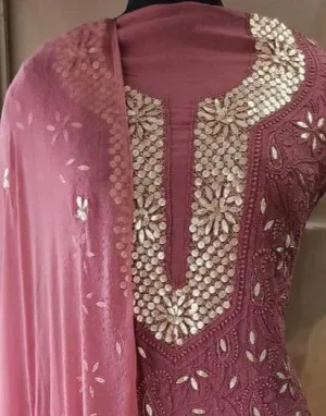 Onion colour Lakhnawi Chikankari Gota work Salwar Suit set unstitched fabric material