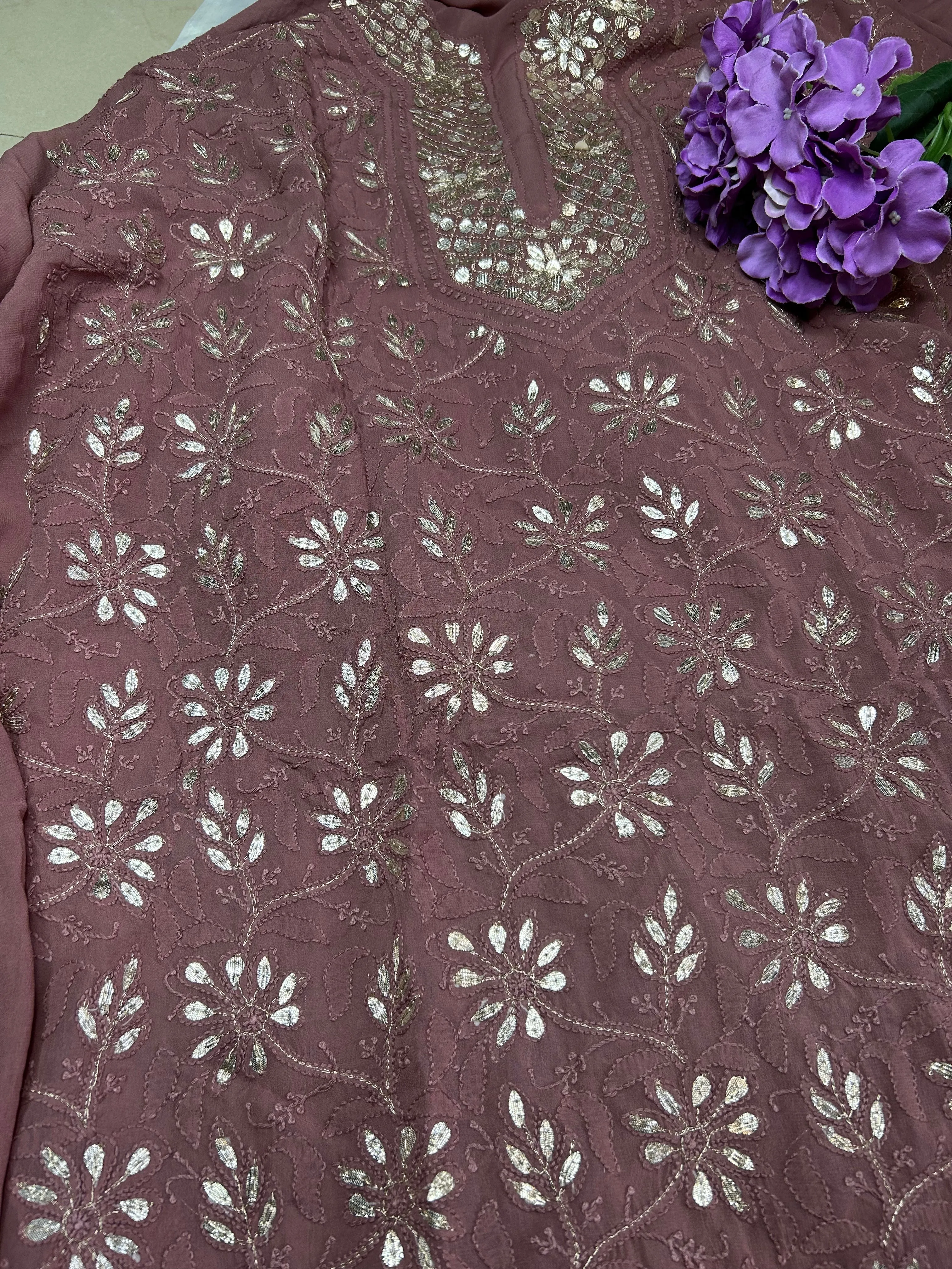 Onion colour Lakhnawi Chikankari Gota work Salwar Suit set unstitched fabric material