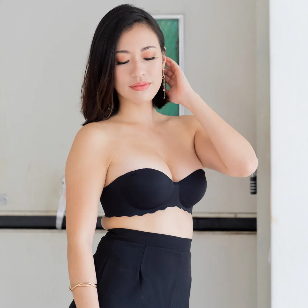 Ooom-pha-licous Scallop 2-Way Wireless Super Push Up Bra in Black (Size XL Only)