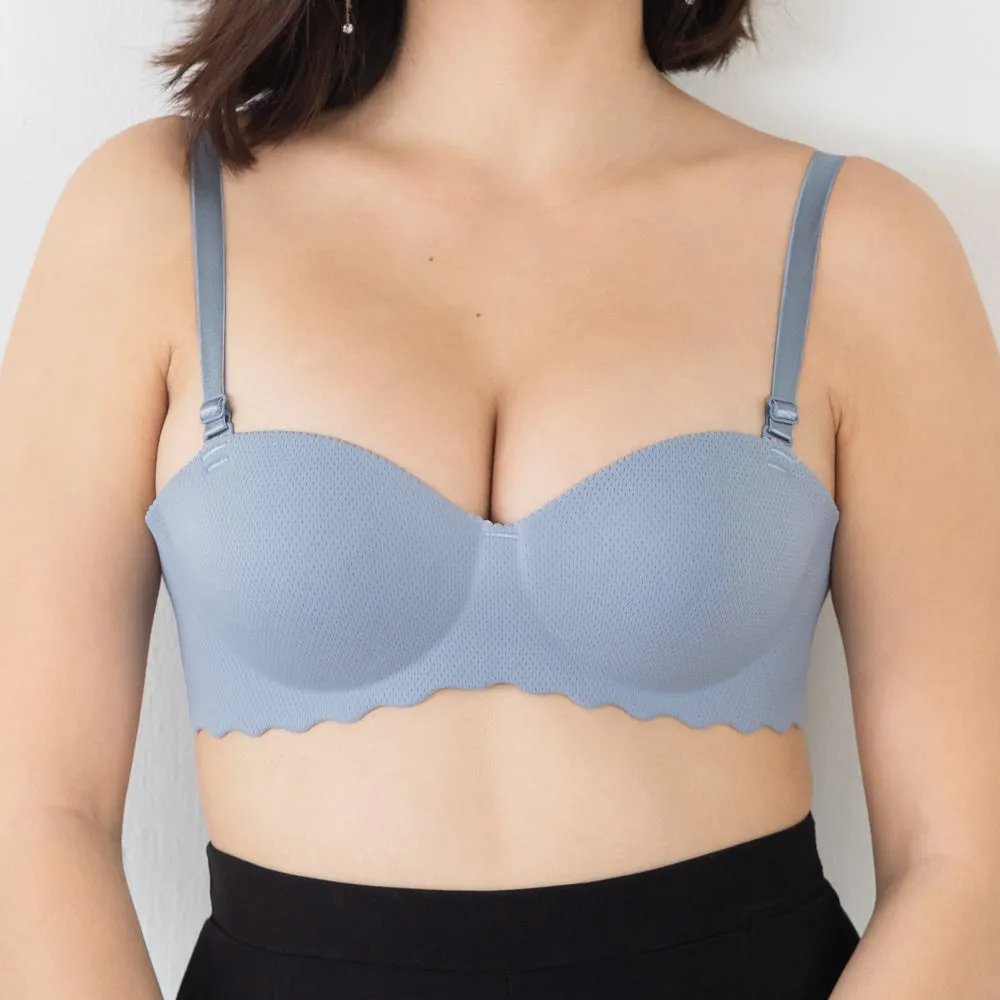 Ooom-pha-licous Scallop 2-Way Wireless Super Push Up Bra in Lavender (Size L & XL Only)