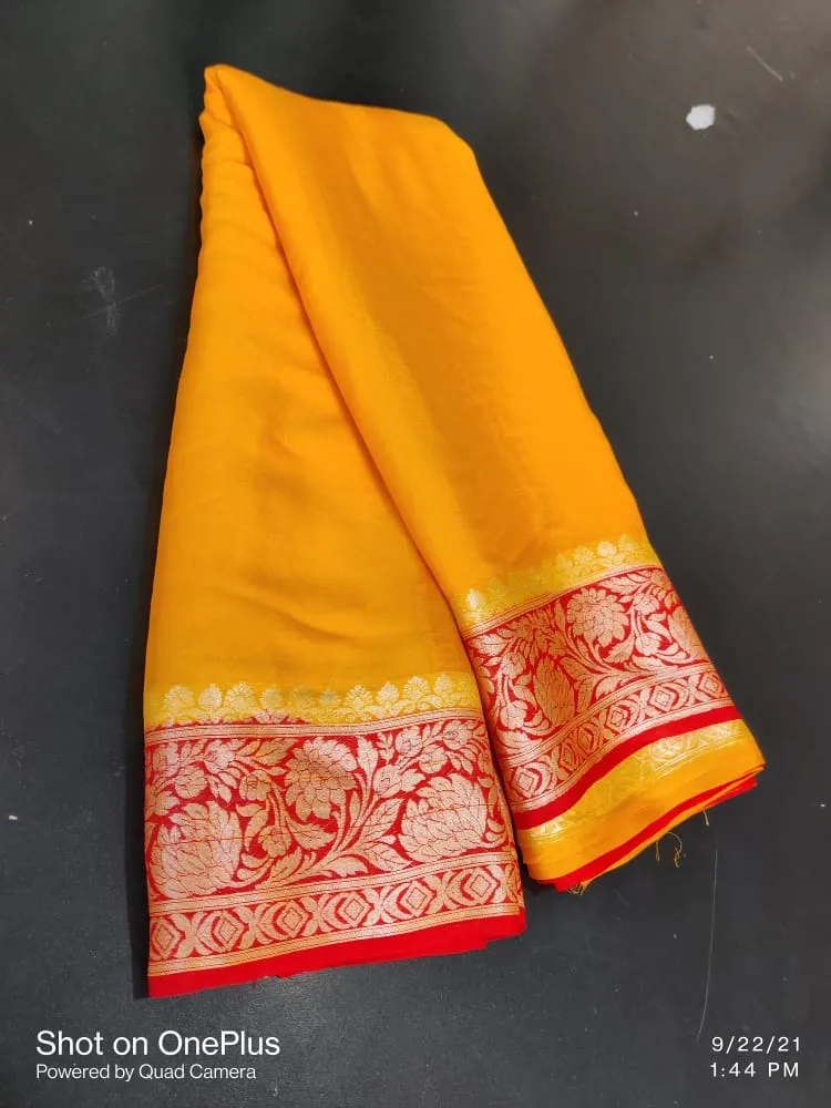 Orange-Red Meenakari Banarasi Chiffon Saree for Party