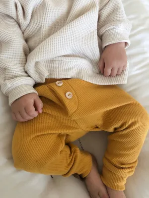 Organic Waffle Knit Jogger - Mustard