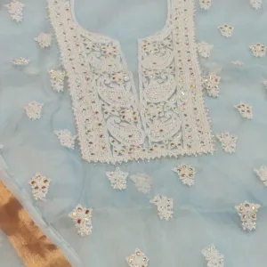 Organza Lucknowi Chinkari Salwar Suit Pastel Blue