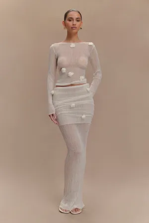 Orianna Orchid Knit Maxi Skirt - Ivory