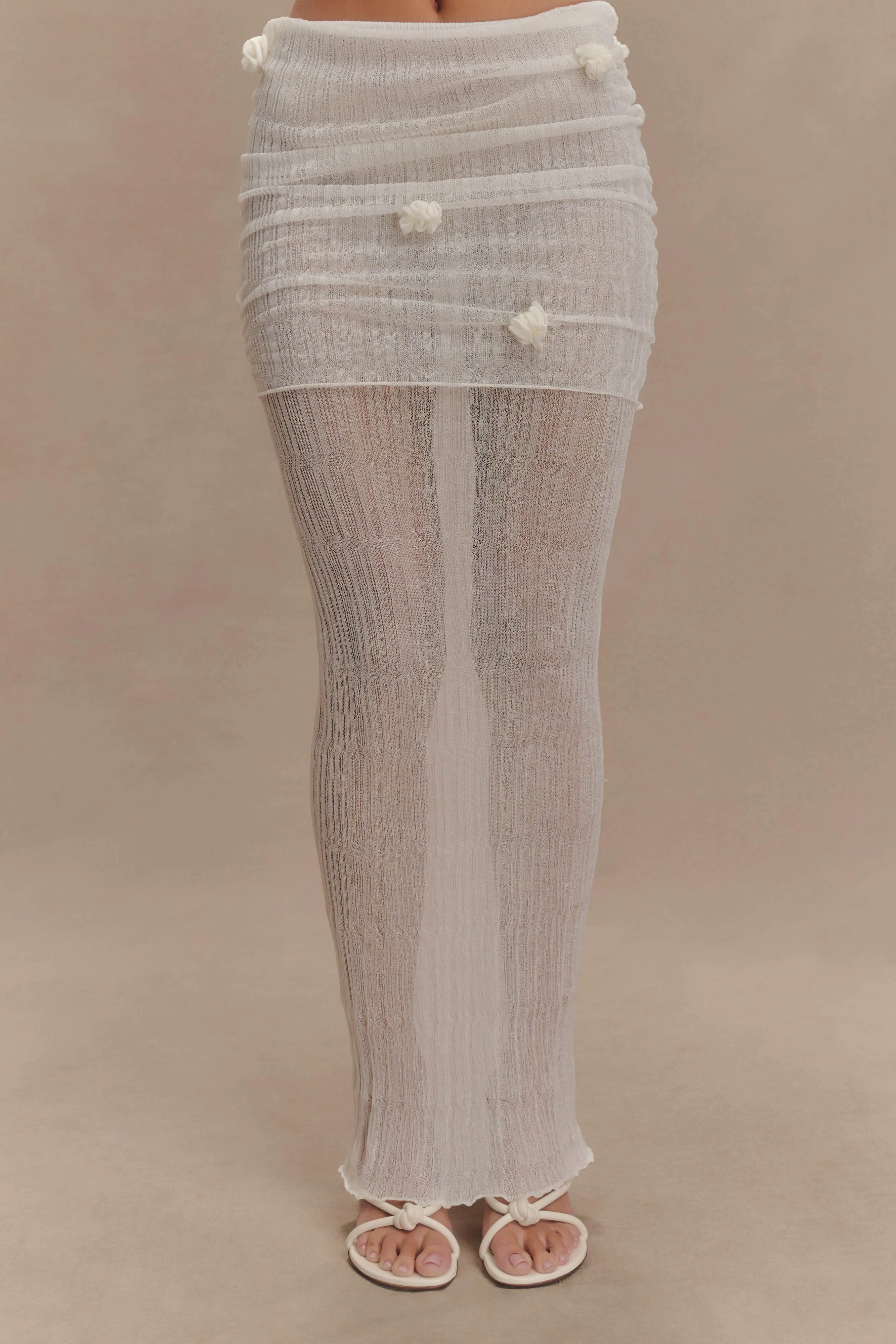 Orianna Orchid Knit Maxi Skirt - Ivory