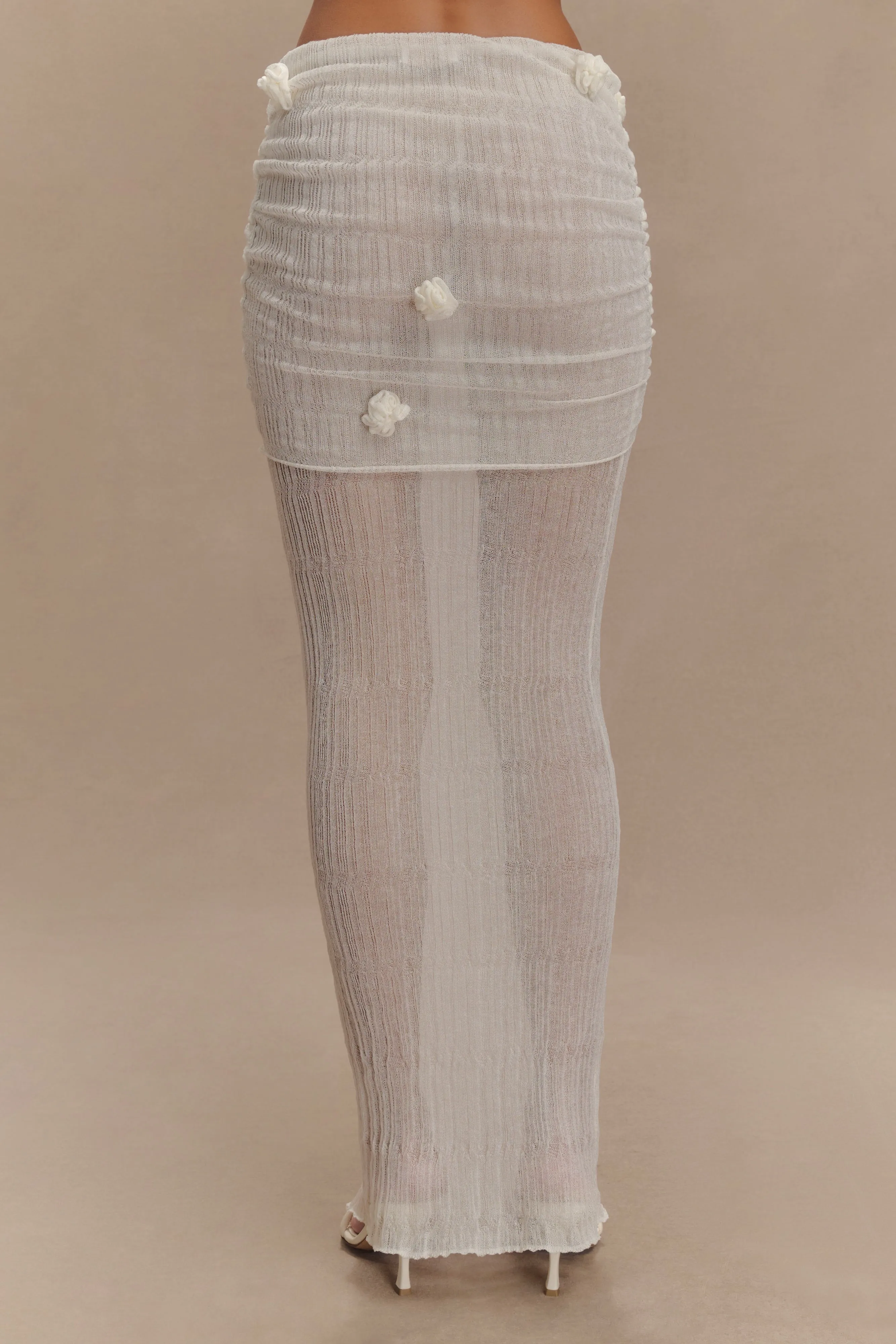 Orianna Orchid Knit Maxi Skirt - Ivory