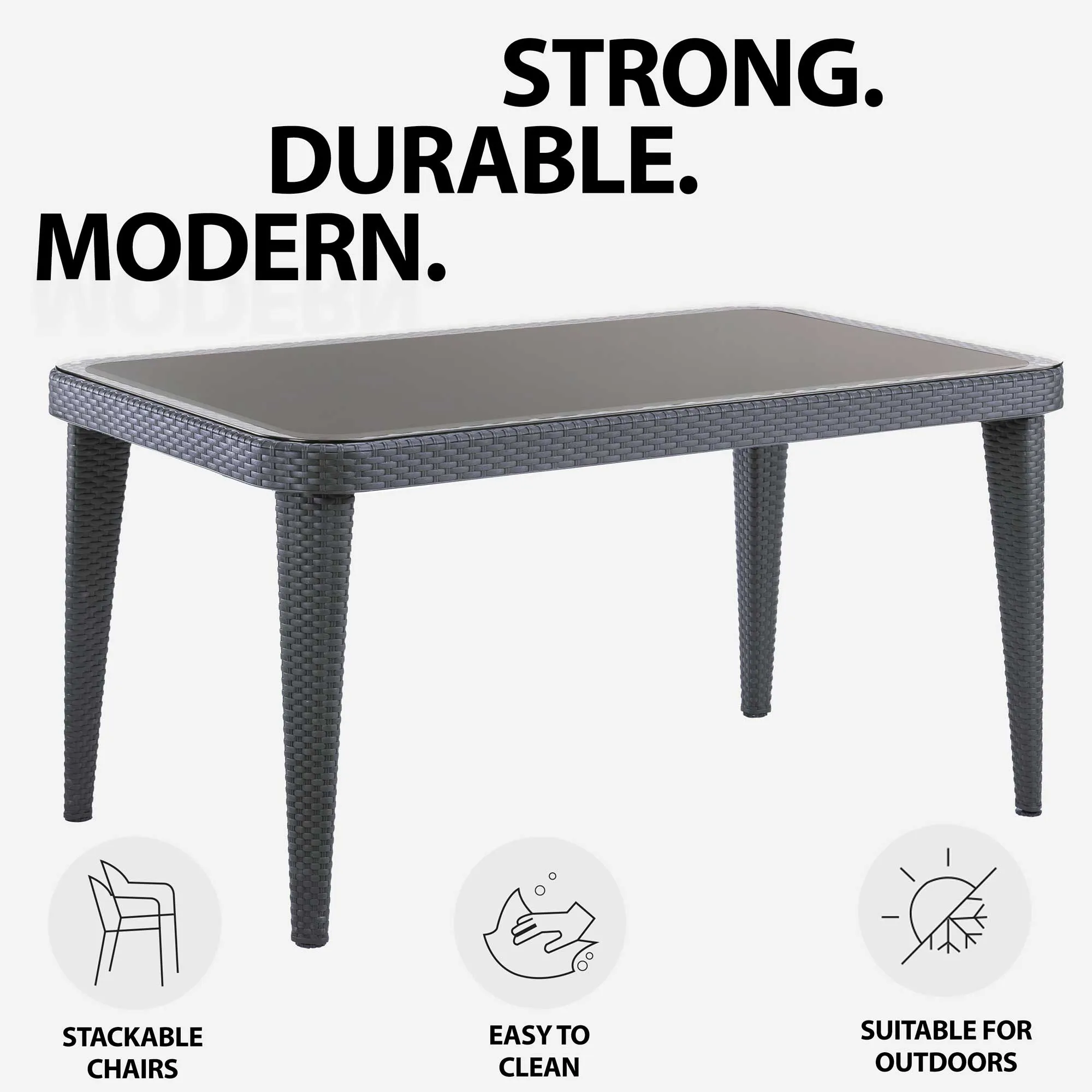 Outdoor Dining Table Weather Resistant, PP/Fibreglass, 90x150cm (W x H), Anthracite - DG209