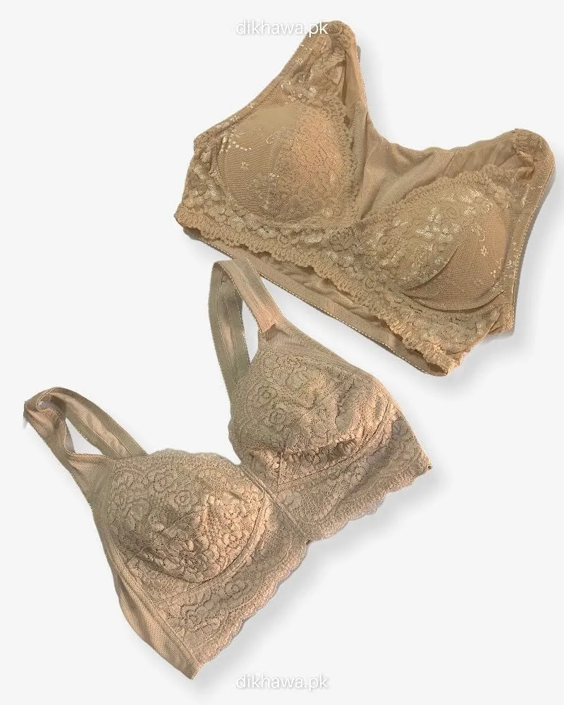Pack of 2 - Front Open Bra with Button - Non Padded  Non Wired Bra Imported Stocklot Branded Front Open Bra