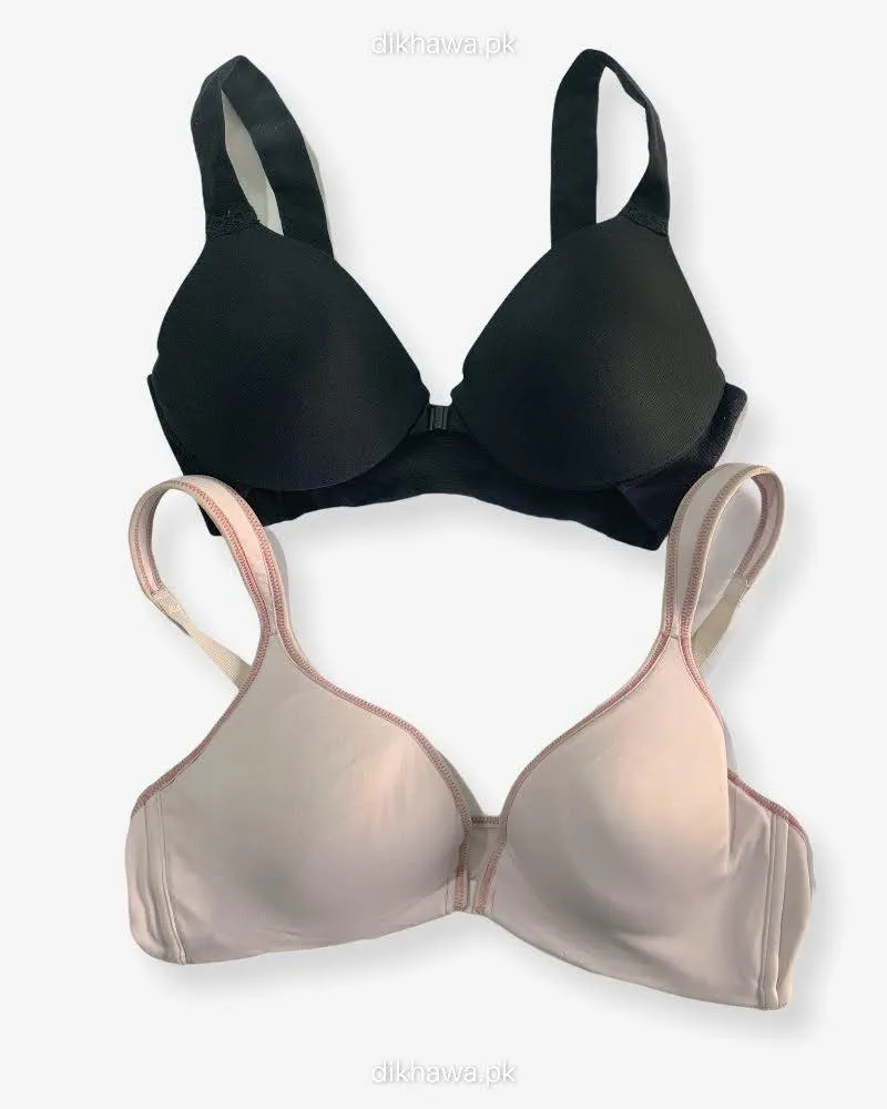 Pack of 2 - Front Open Bra with Button - Soft Padded  Underwired Bra Imported Stocklot Branded Front Open Bra