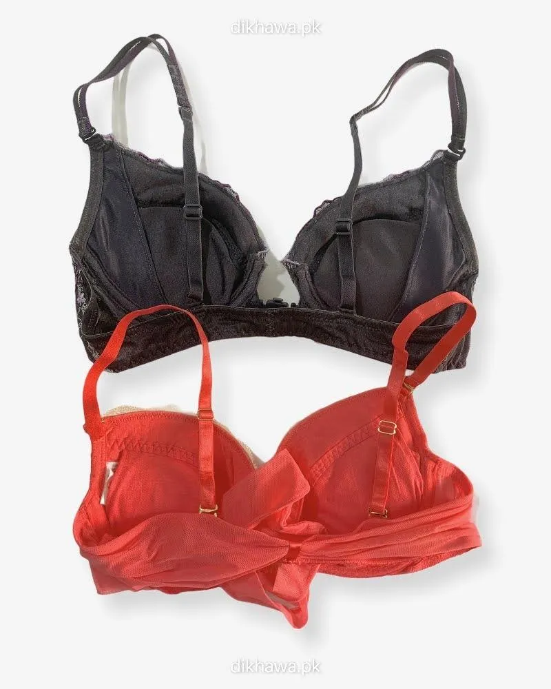 Pack of 2 - Front Open Bra with Button - Soft Padded  Underwired Bra Imported Stocklot Branded Front Open Bra
