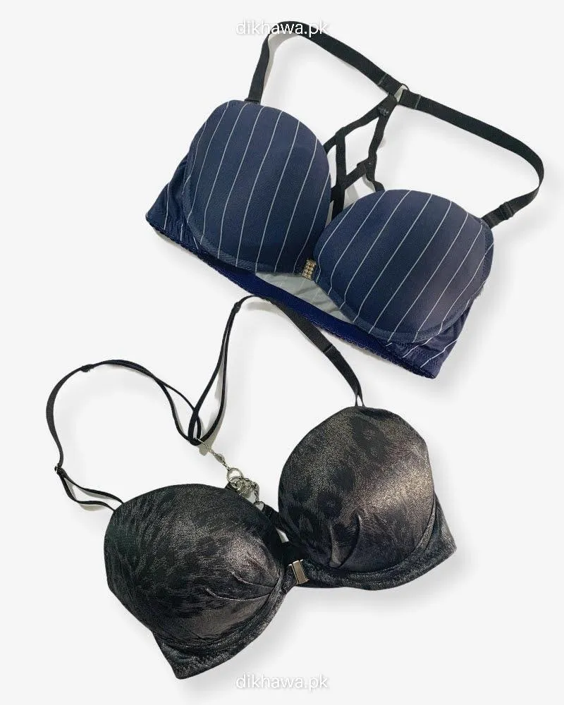 Pack of 2 - Front Open Bra with Button - Soft Padded  Underwired Bra Imported Stocklot Branded Front Open Bra