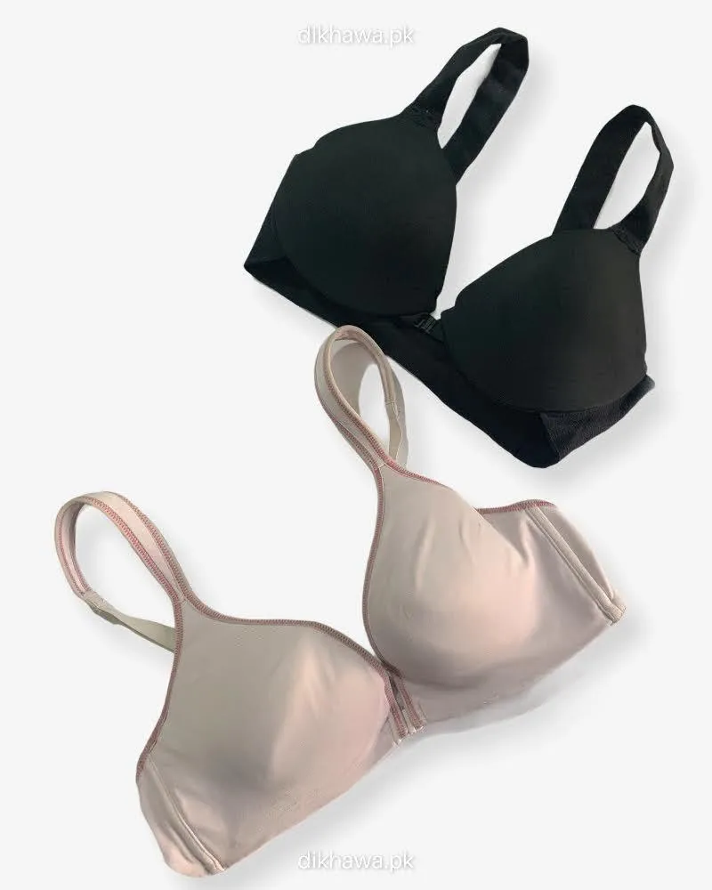 Pack of 2 - Front Open Bra with Button - Soft Padded  Underwired Bra Imported Stocklot Branded Front Open Bra