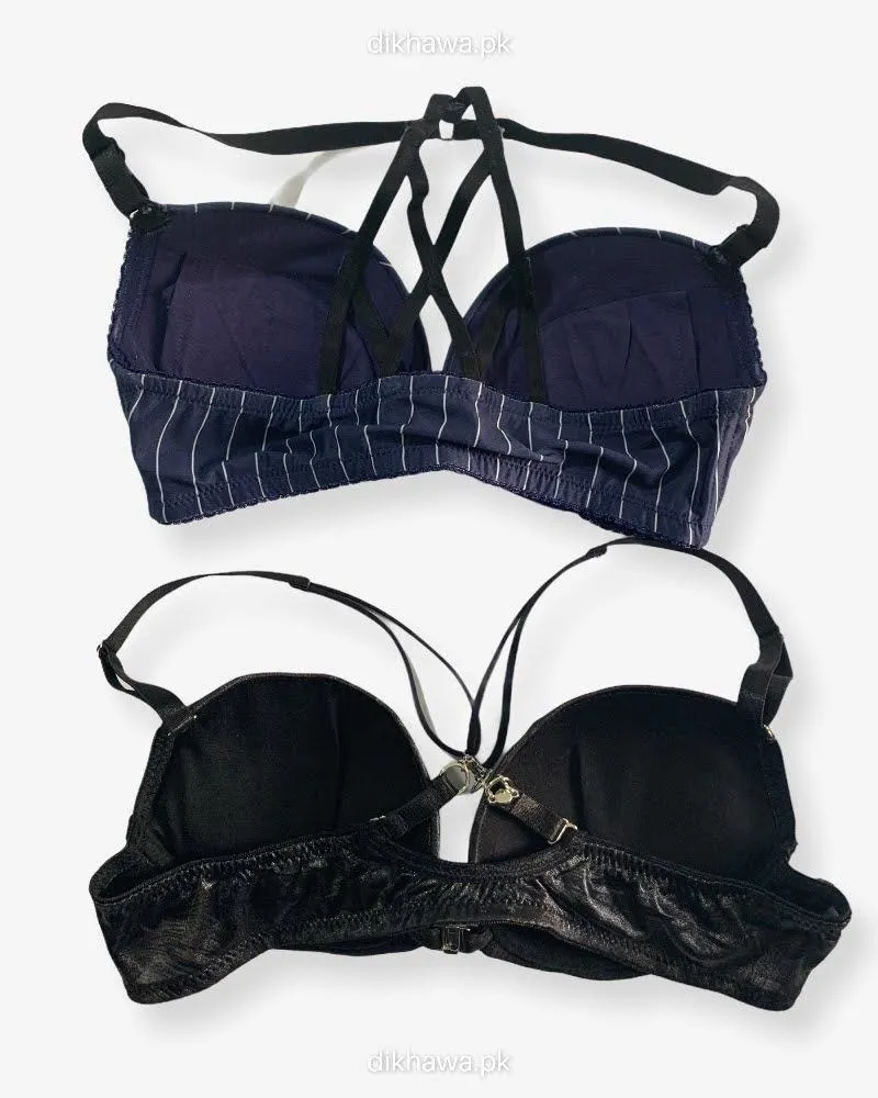 Pack of 2 - Front Open Bra with Button - Soft Padded  Underwired Bra Imported Stocklot Branded Front Open Bra