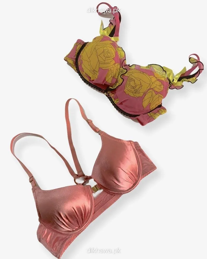 Pack of 2 - Front Open Bra with Button - Soft Padded  Underwired Bra Imported Stocklot Branded Front Open Bra