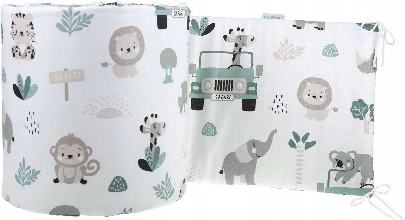 Padded Baby Bumper To Fit Cot 120x60 All around 100% Cotton 360cm On safari