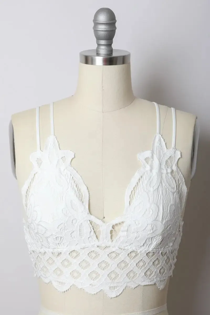 PADDED CROCHET LACE LONGLINE BRALETTE