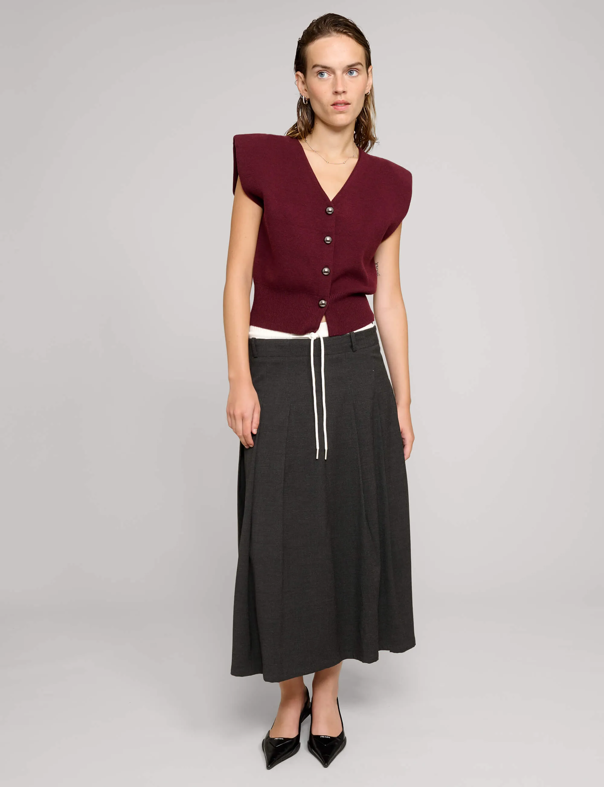 Padded Knit Silver Button Top