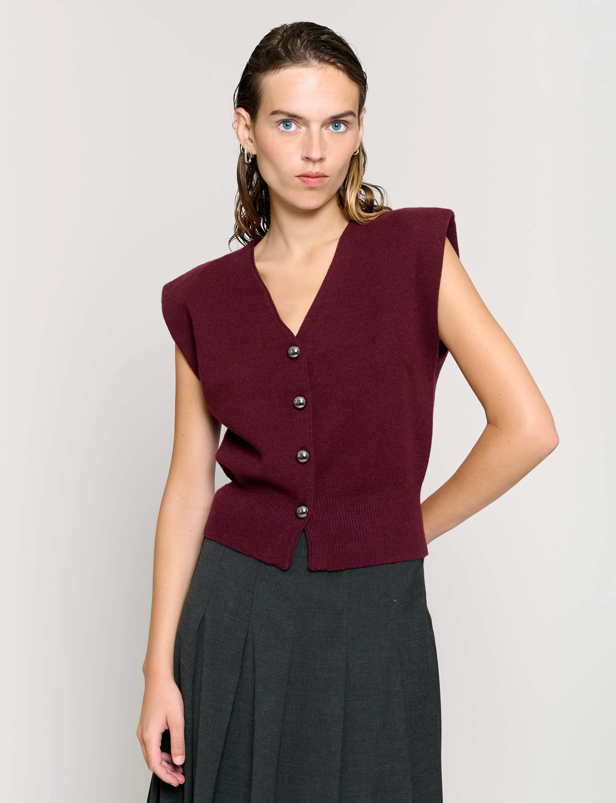 Padded Knit Silver Button Top