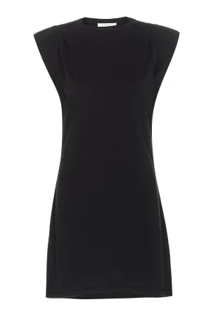 Padded Shoulder Dress in Noir