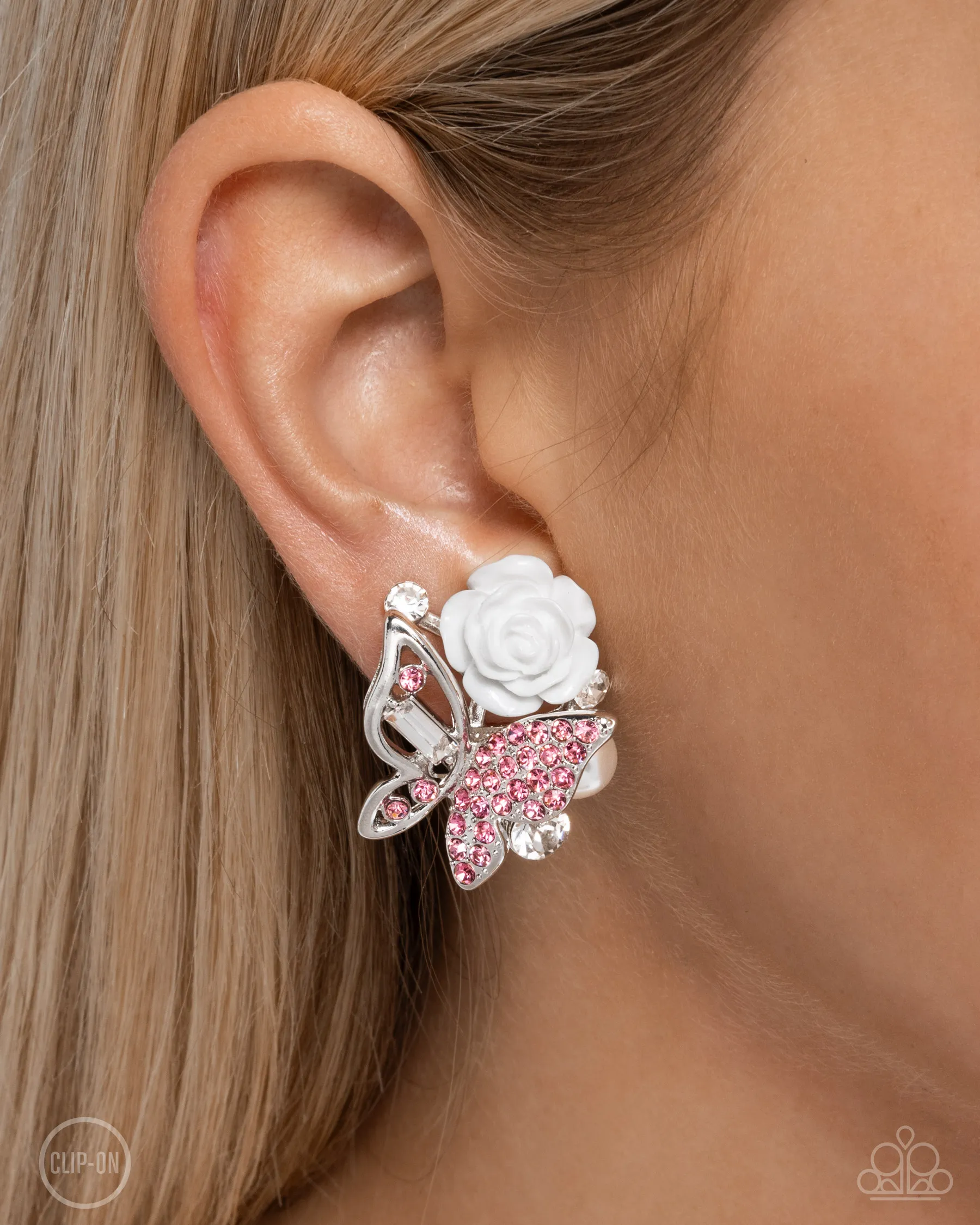 Paparazzi Fanciful Facade - Pink Earrings (Clip-On)