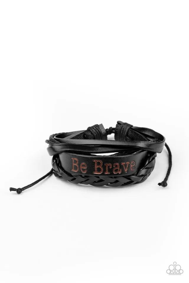 Paparazzi " Brave Soul " Black Multi Strand LEATHER BE BRAVE Bracelet