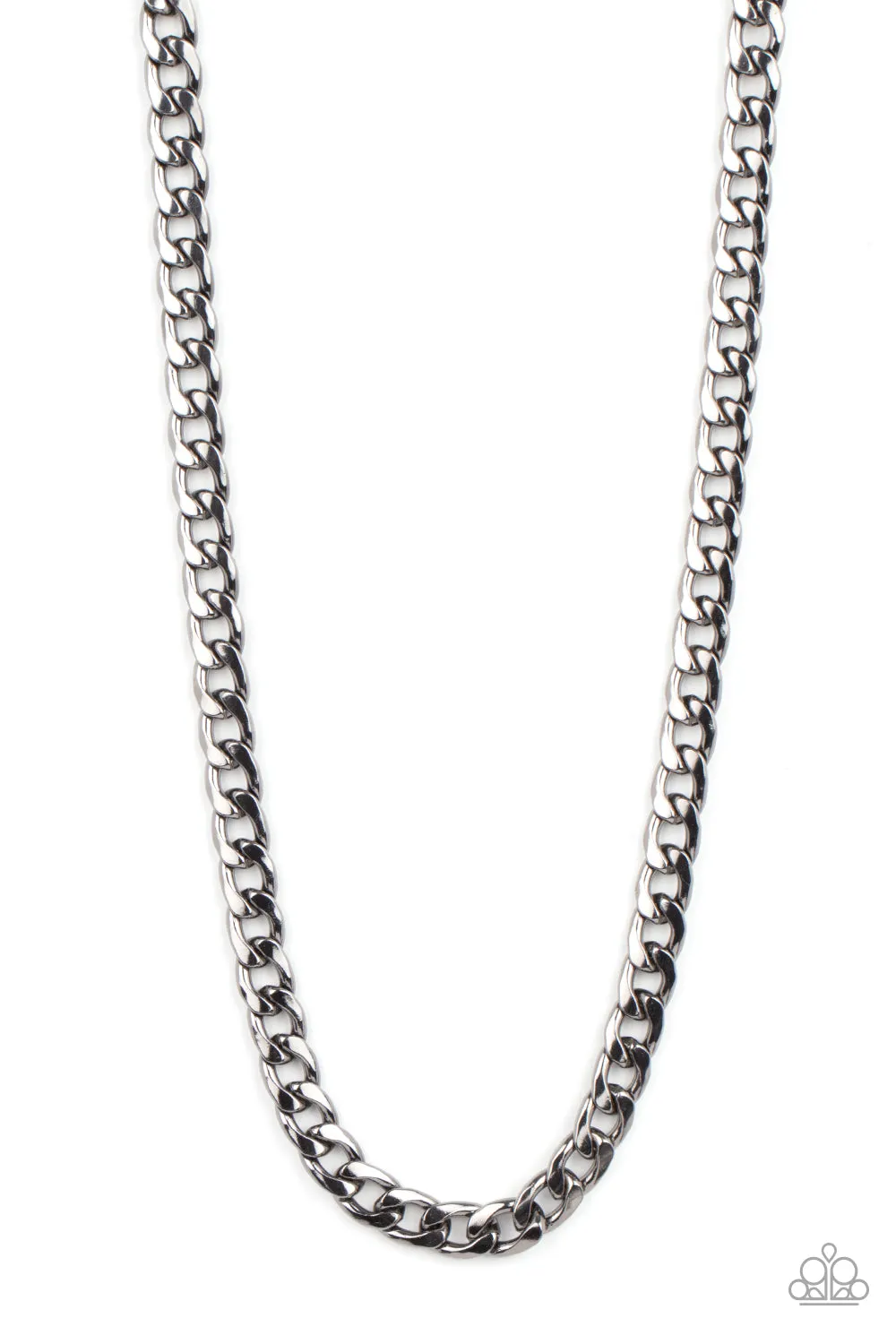 Paparazzi " Knockout Champ " Black Metal Classic Curb Link Chain Necklace