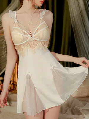 Pearl Ruffle Straps Lace Detail Slip