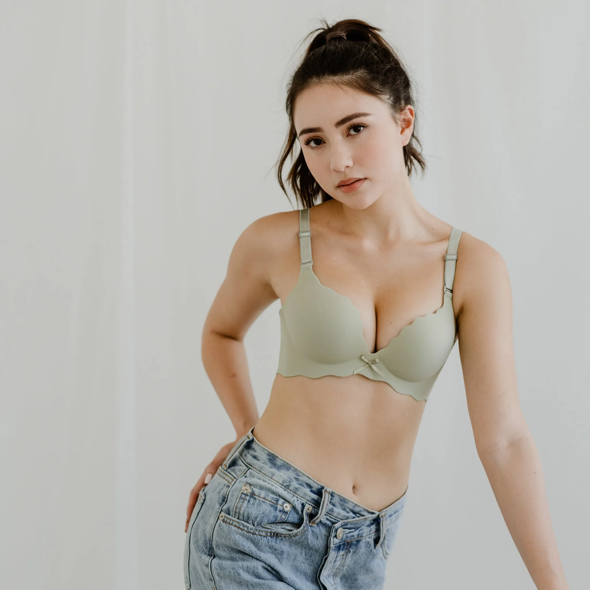 Perk Me Up! Seamless Super Push Up Wireless Bra in Matte Sage