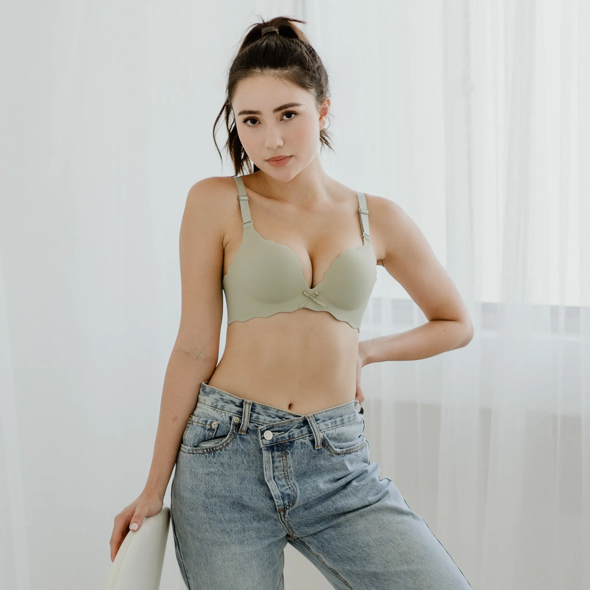 Perk Me Up! Seamless Super Push Up Wireless Bra in Matte Sage
