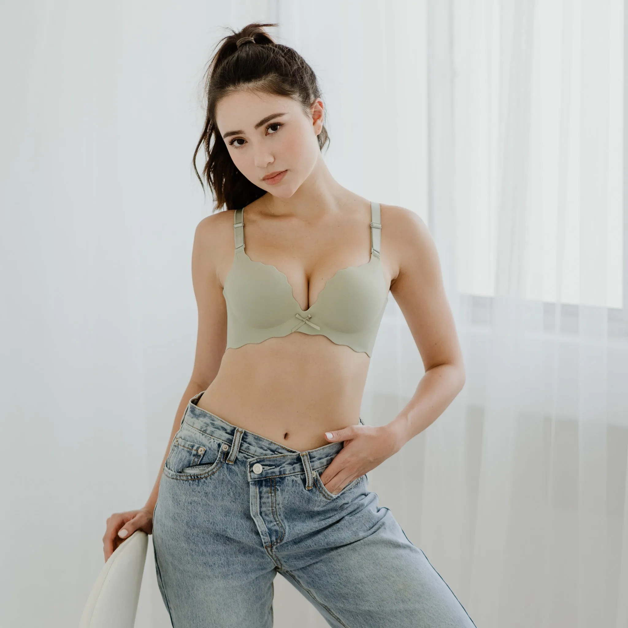 Perk Me Up! Seamless Super Push Up Wireless Bra in Matte Sage