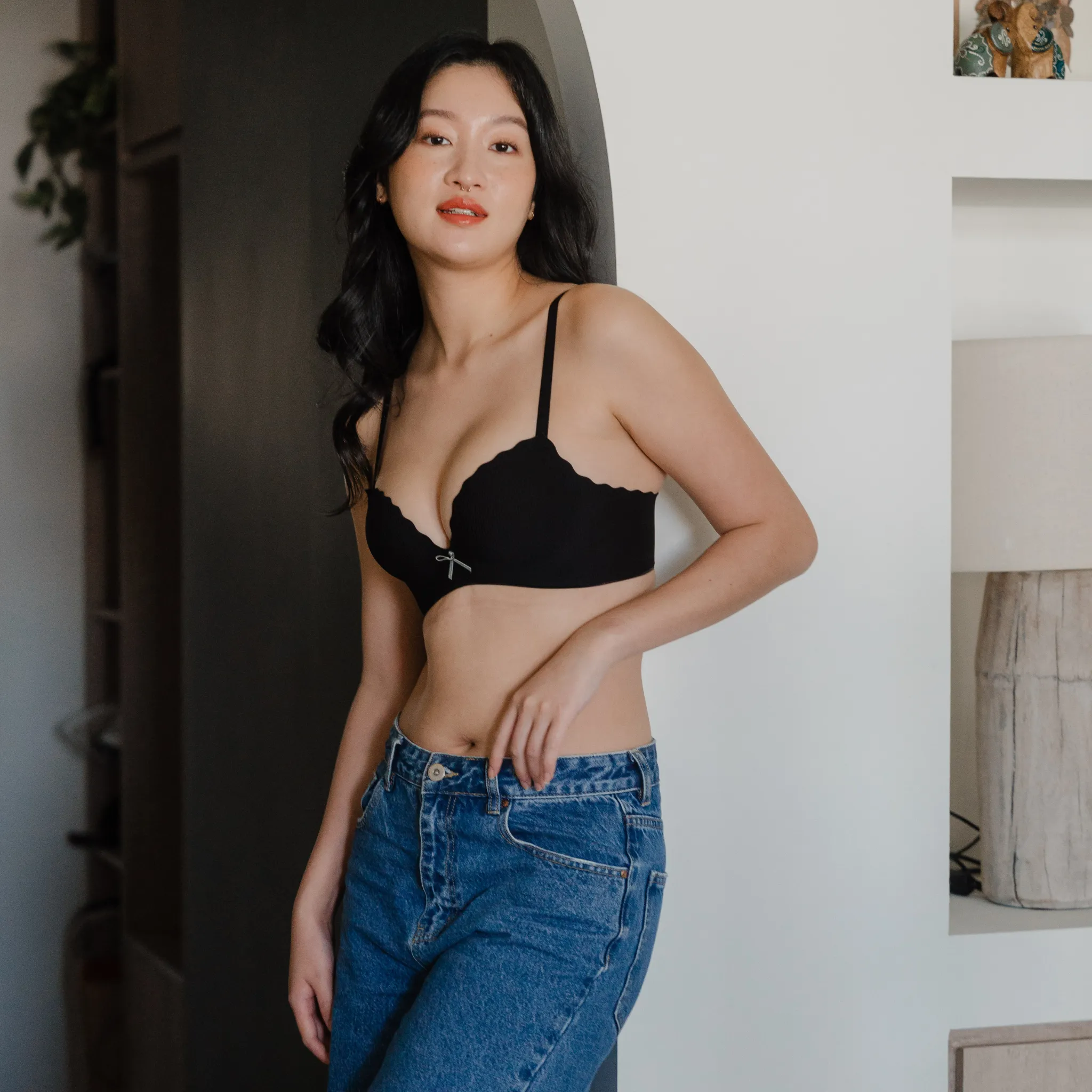 Perky Chevron! Seamless Push Up Wireless Bra in Black