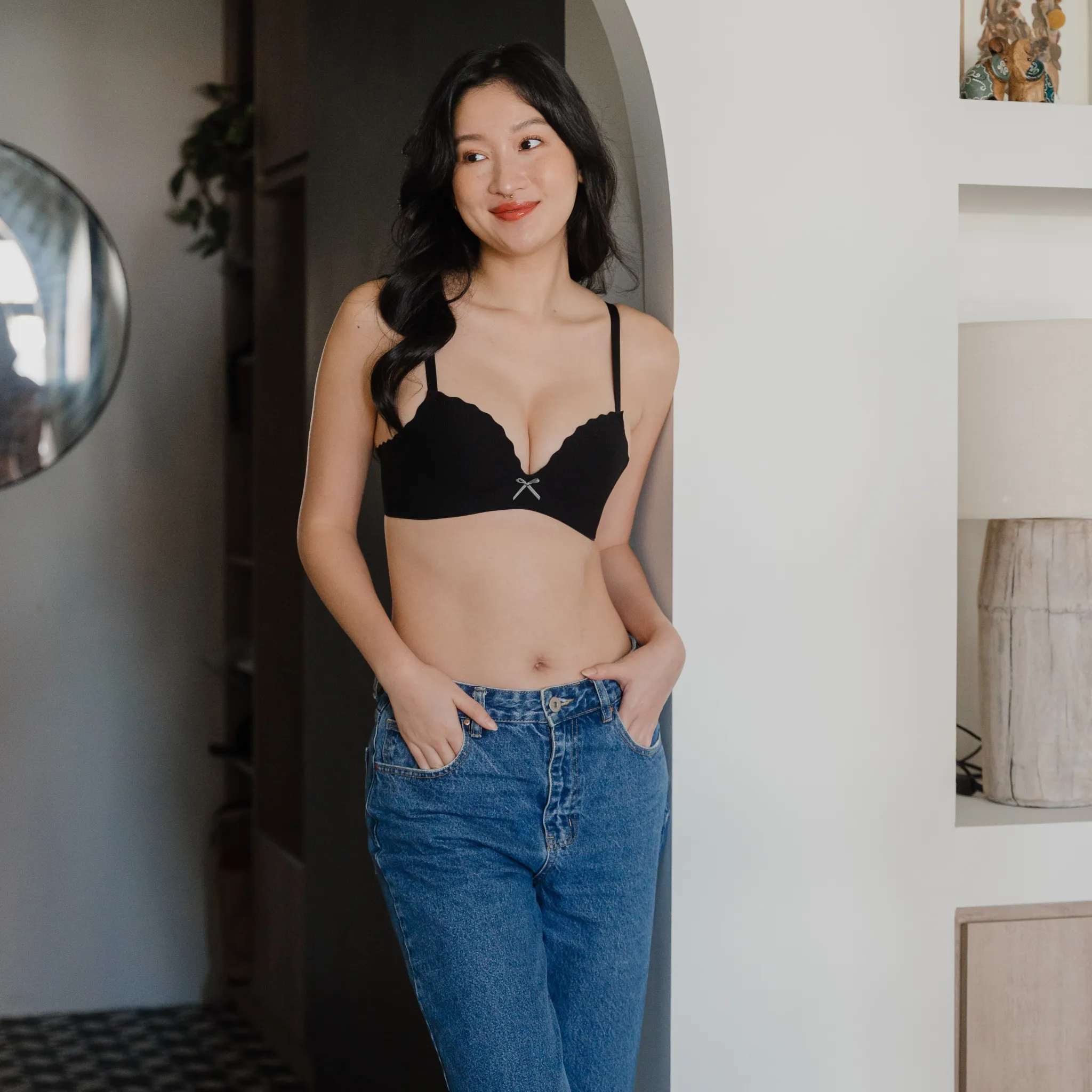 Perky Chevron! Seamless Push Up Wireless Bra in Black