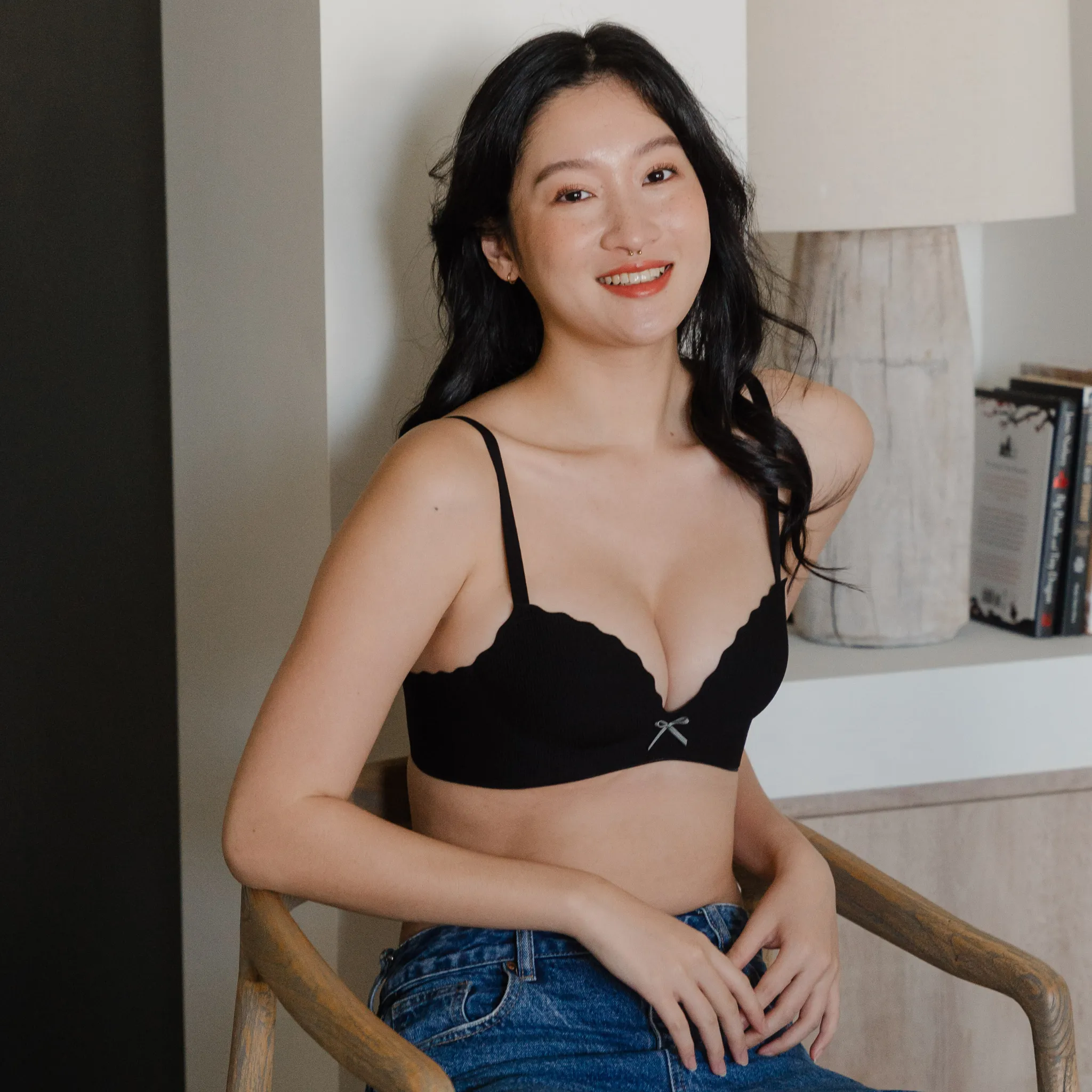 Perky Chevron! Seamless Push Up Wireless Bra in Black