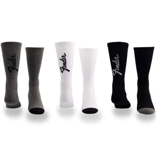 Perris Licensed FENDER "Exploded Logo" Large Crew Socks in Asst (3-Pair)