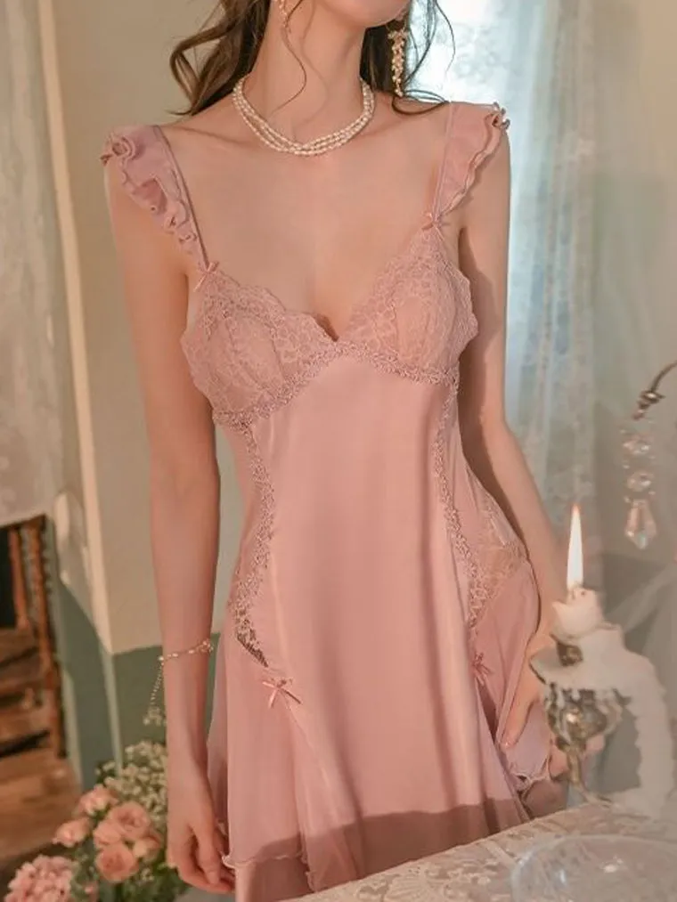 Pink Lace & Mesh Detail Slip Dress