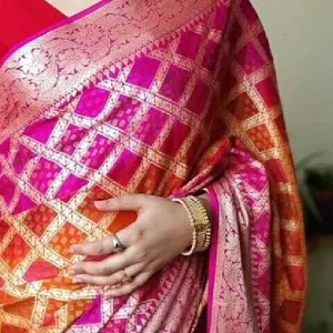 Pink-Orange Banarasi Bandhej Meenakari Saree