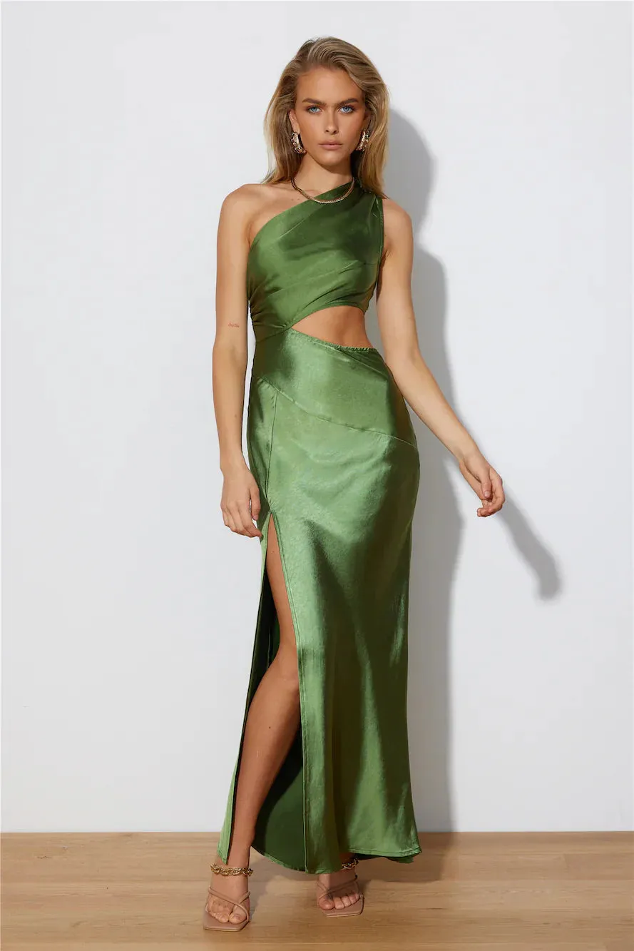 Poker Faced Satin Maxi Dress Green
