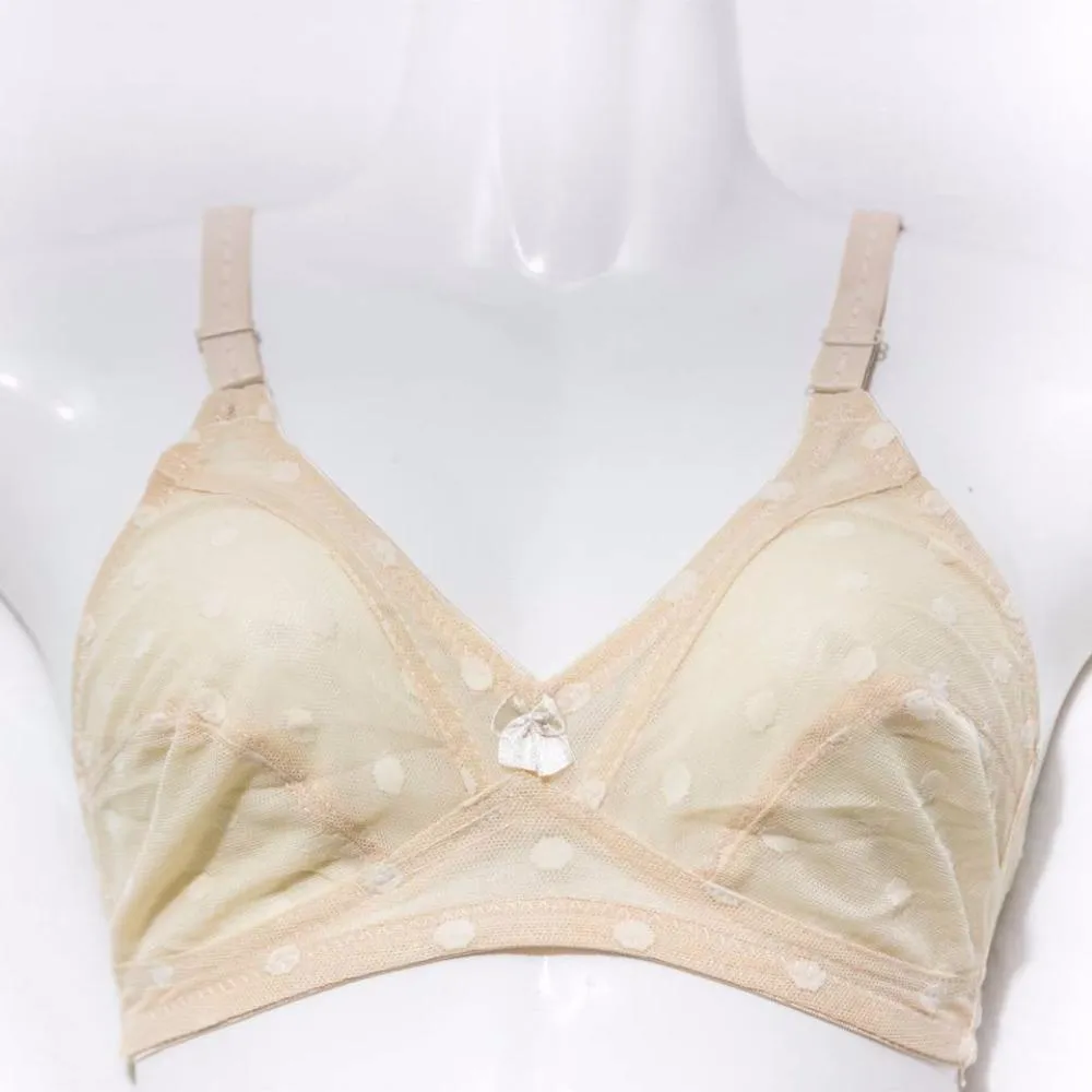 Polka Dotted Skin Net Bra - See Through Bra