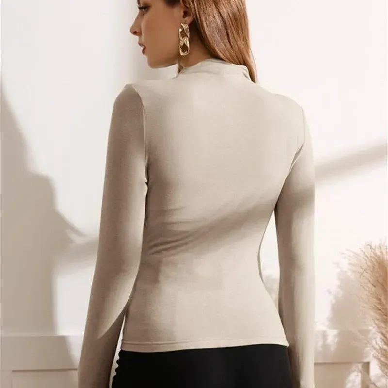 Power Pose Ruched High Neck Long Sleeve Blouse