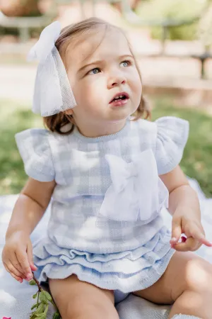 PREORDER "Bella" Baby Blue Gingham Knit Top & Bloomers