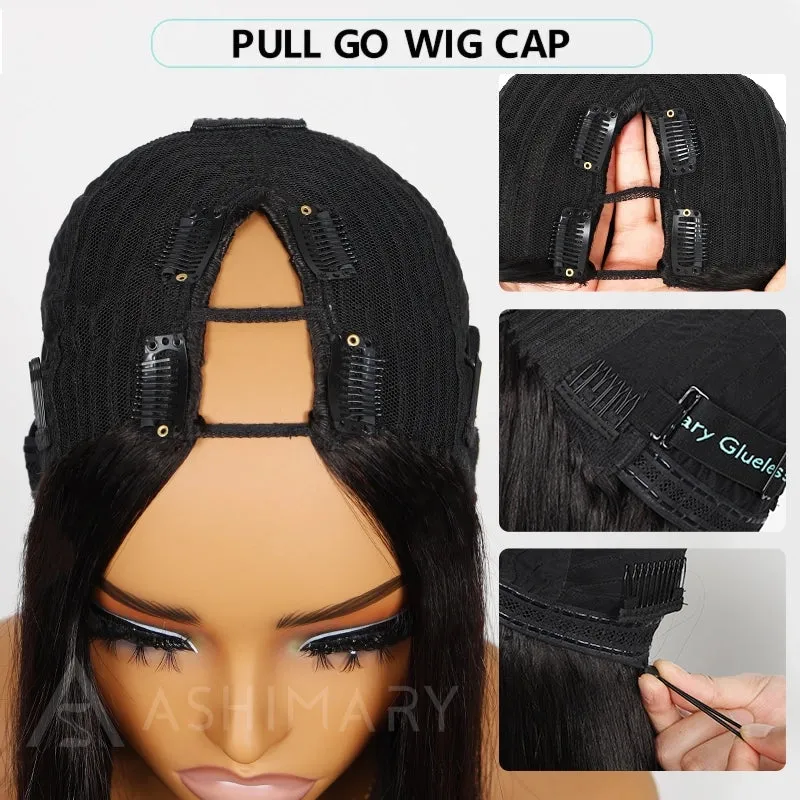 Pull Go Wig | 10A Glueless V Part Wig Beginner Friendly Natural Scalp Thick Curl Human Hair Upgrade U part Wig
