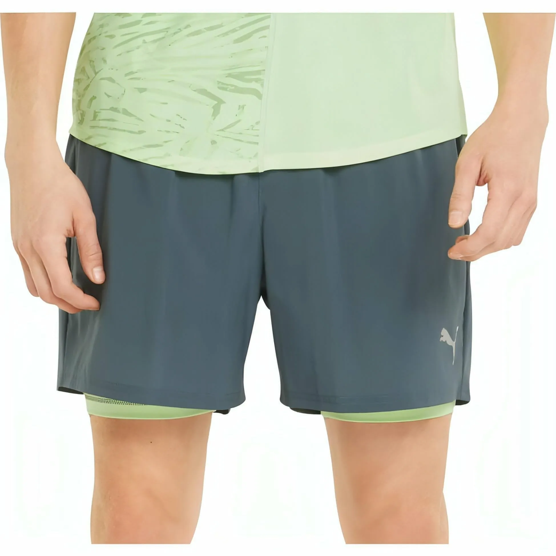 Puma 5 Inch Graphic 2 In 1 Mens Running Shorts - Grey